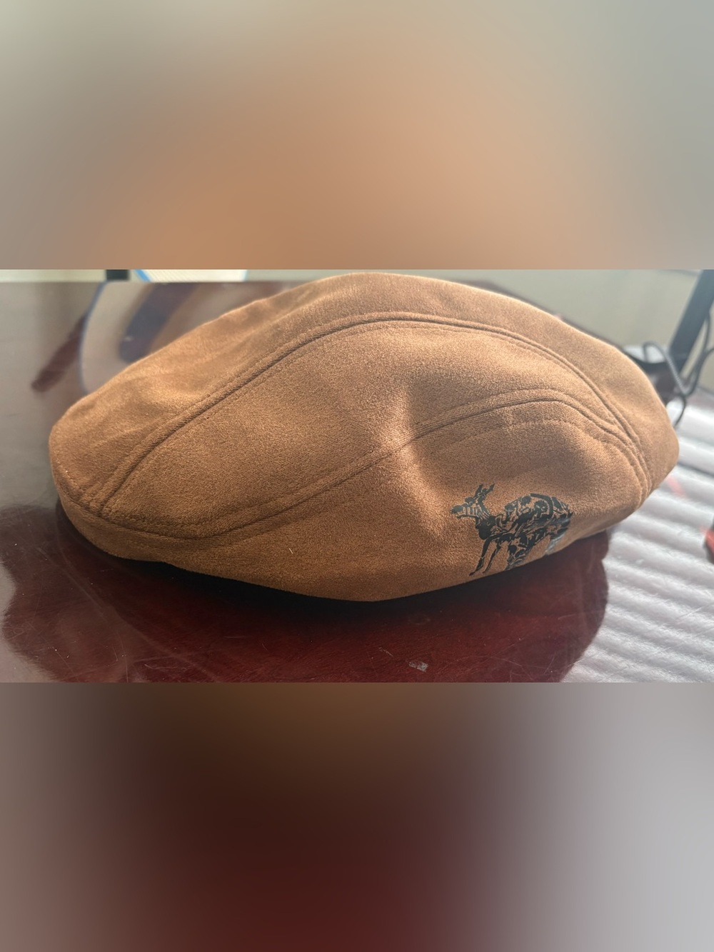 & Other Stories Brown Suede Newsboy Cap with Embroidered Deer